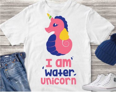 I Am Water Unicorn SVG, Cartoon Unicorn Clip Art, SVG Files For Silhouette, Decals And Stickers, Cricut Files, Instant Digital Download.