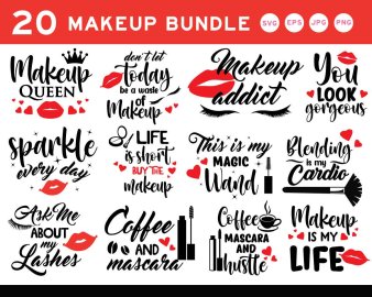 Makeup SVG Bundle, Lipstick Junkie SVG, Selfie Prep Kit SVG, Life Is Short By The Makeup SVG, Cricut Files, Instant Download