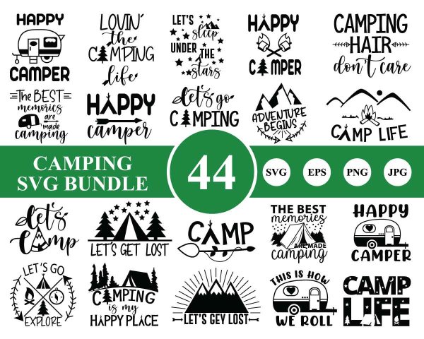 44 Camping svg bundle, Camping svg, Vacation Svg, Happy Camper, Camp ...