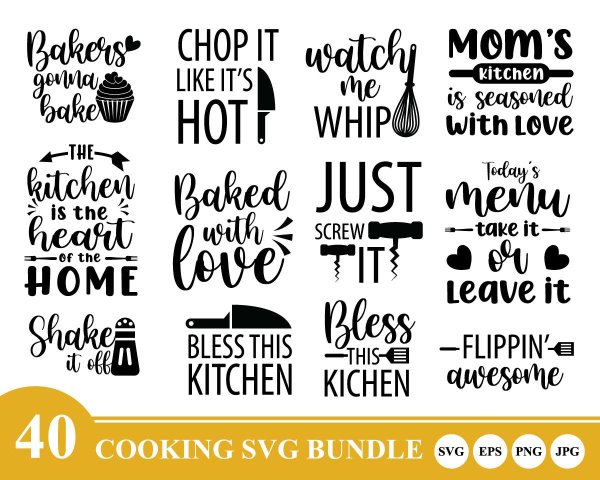 Cooking SVG Bundle, Kitchen Queen SVG, Cut It Out SVG, Just Roll With ...