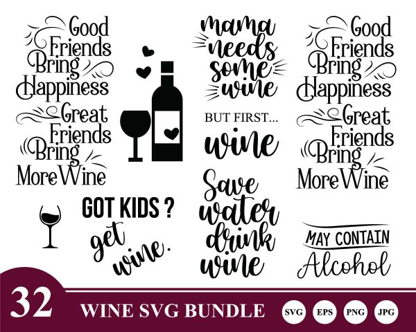 Wine SVG Bundle, Wine A Little Laugh A Lot SVG, They Whine I Wine SVG