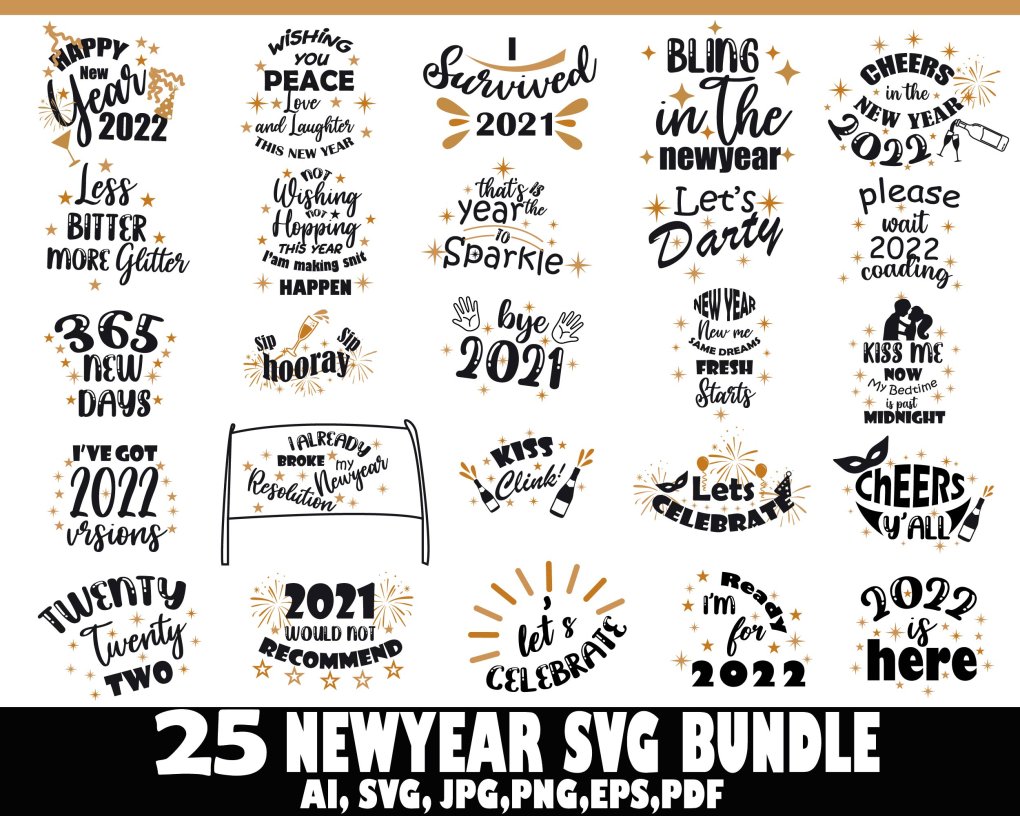 2022 New Year SVG Bundle, 2022 New Year Celebration Bundle, New Year ...