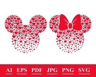 Mickey face filled with heart svg, Mickey face svg, Valentines day svg, Mickey face filled with heart clip art, Mickey face filled with heart Cricut Files, Decals And Stickers, Instant Download