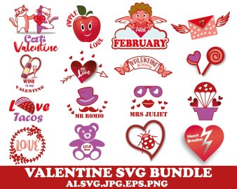 Valentine's day svg bundle, Valentine's day clip art, Valentine's day cut file, Cricut Files, Decals And Stickers, Instant Download