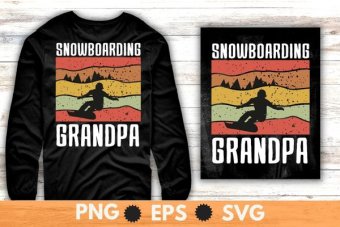 Vintage snowboarding grandpa sunset retro snowboard T-shirt design svg, snowboarding, funny retro, snowboard